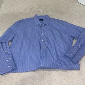 David Donahue men’s blue plaid button down cuff link shirt size 18